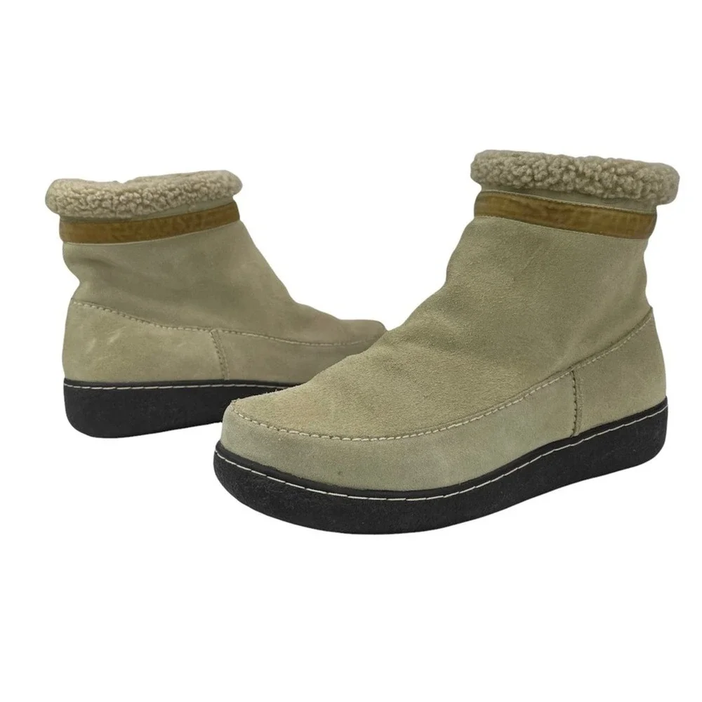 Land's End Womens Size 10 Cream Suede & Fleece Lined Winter Ankle Botties Boots